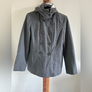 Calvin Klein Charcoal Hooded Double-Breasted Pea Coat Collared Women's Size M